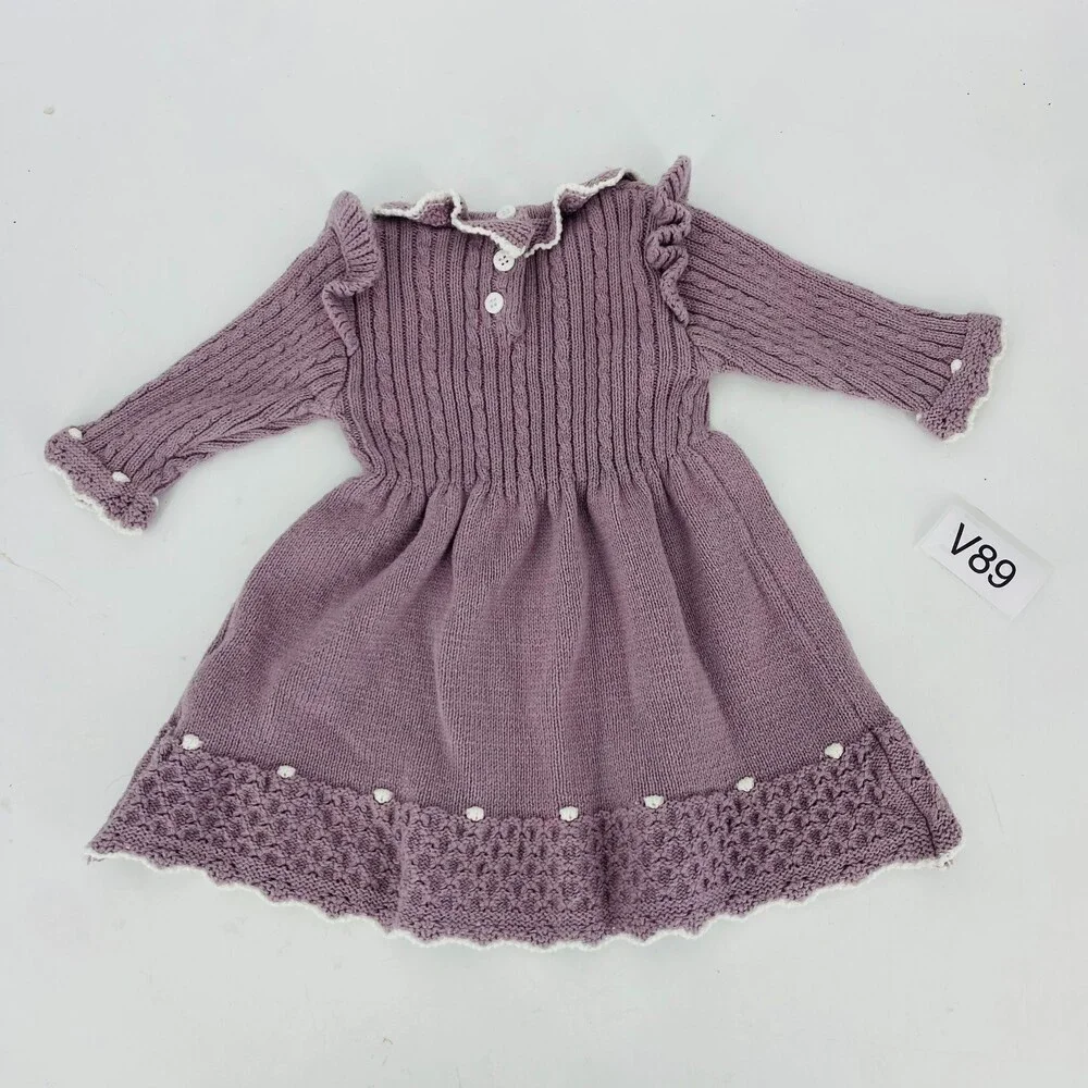 Blueberi Boulevard Lavender Knit Toddler Dress 12M Long Sleeve Collared Cottage